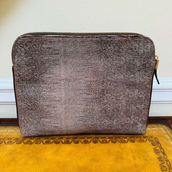 India Hicks Insider Stingray Gecko Brown Leather Clutch with Dustbag NEW - Picture 4 of 14